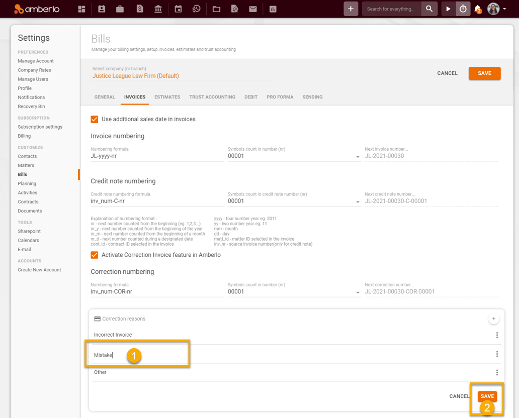 How to add, edit or remove Correction reasons?